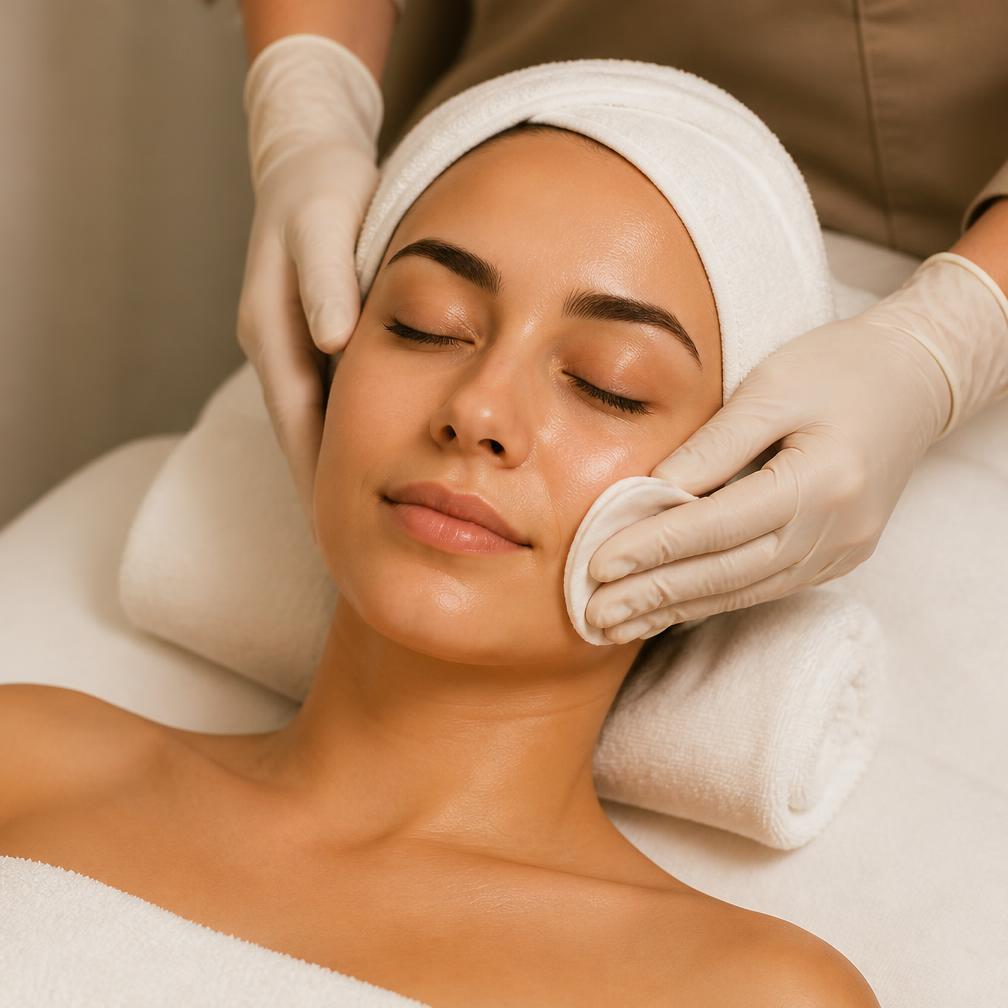 Profissional realizando limpeza de pele em cliente