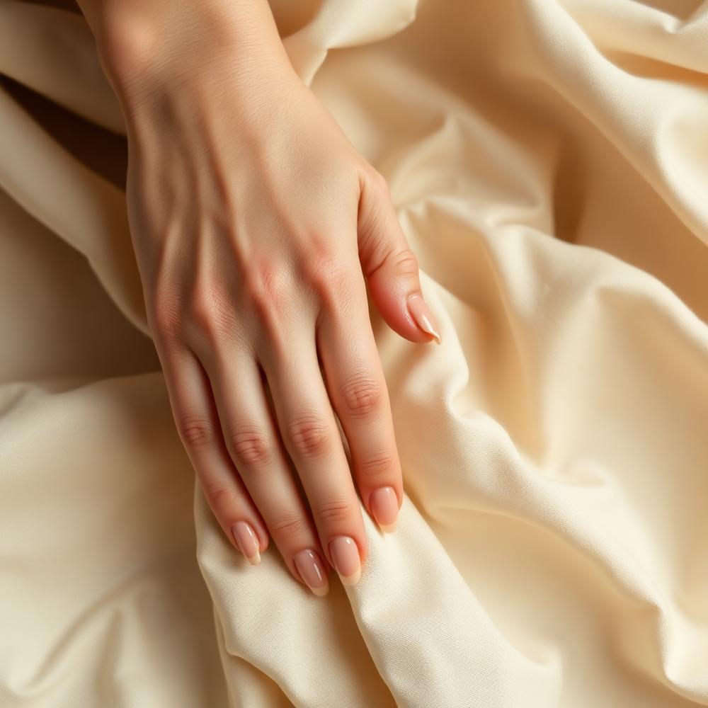 Mãos com manicure em tom nude